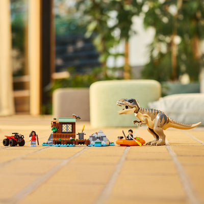 Fuga sul fiume dal T. rex fotografia del set lego con disposizione orizzontale