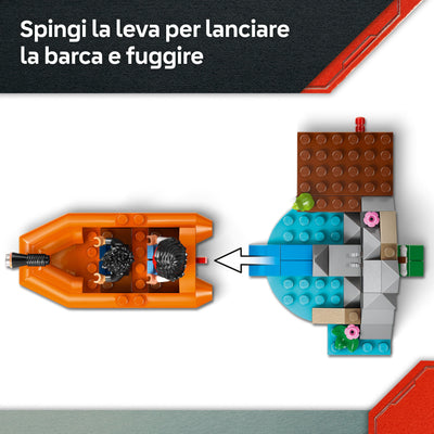 Fuga sul fiume dal T. rex visione dettaglio leva per lanciare la barca