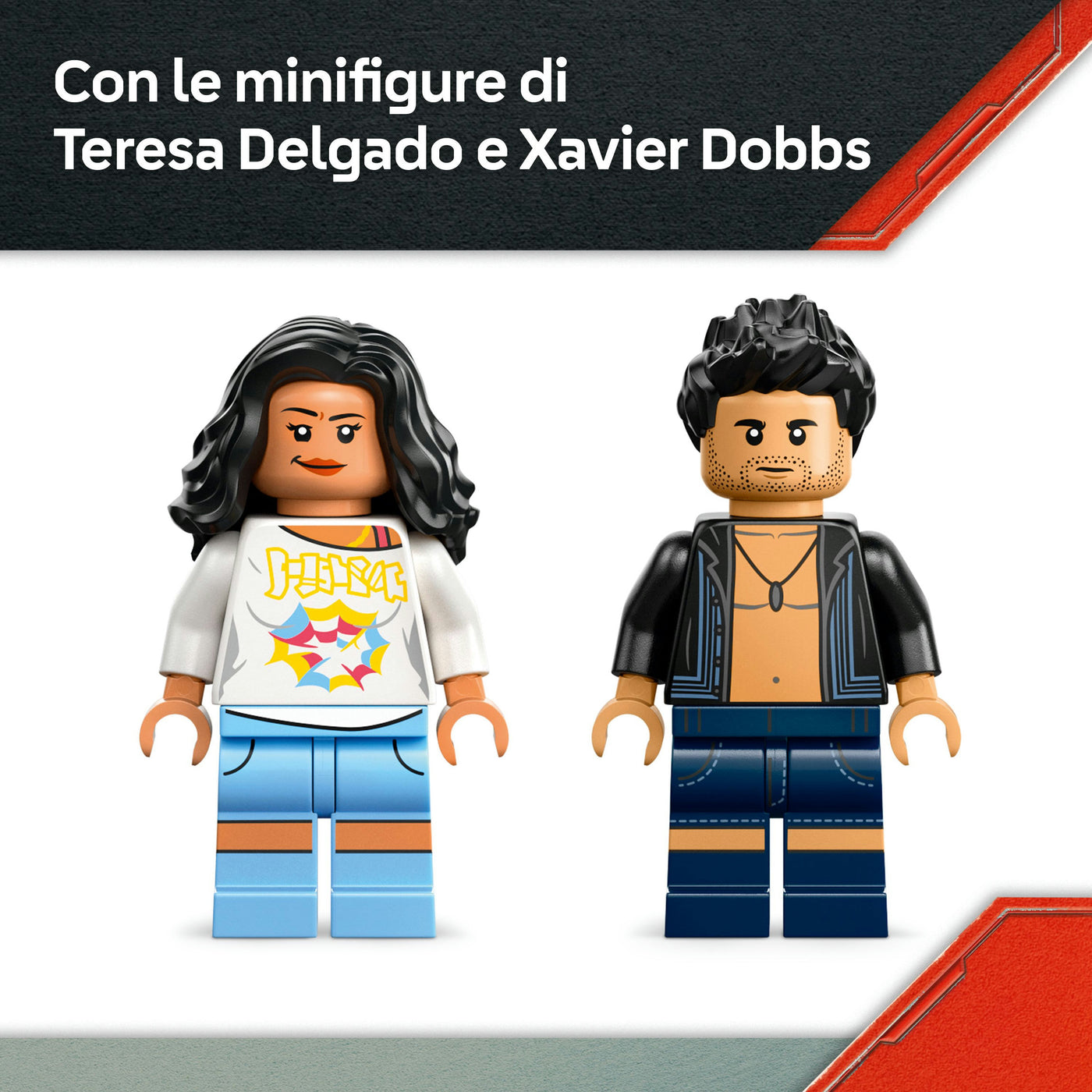 Fuga sul fiume dal T. rex visione dettaglio minifigure incluse nel set lego