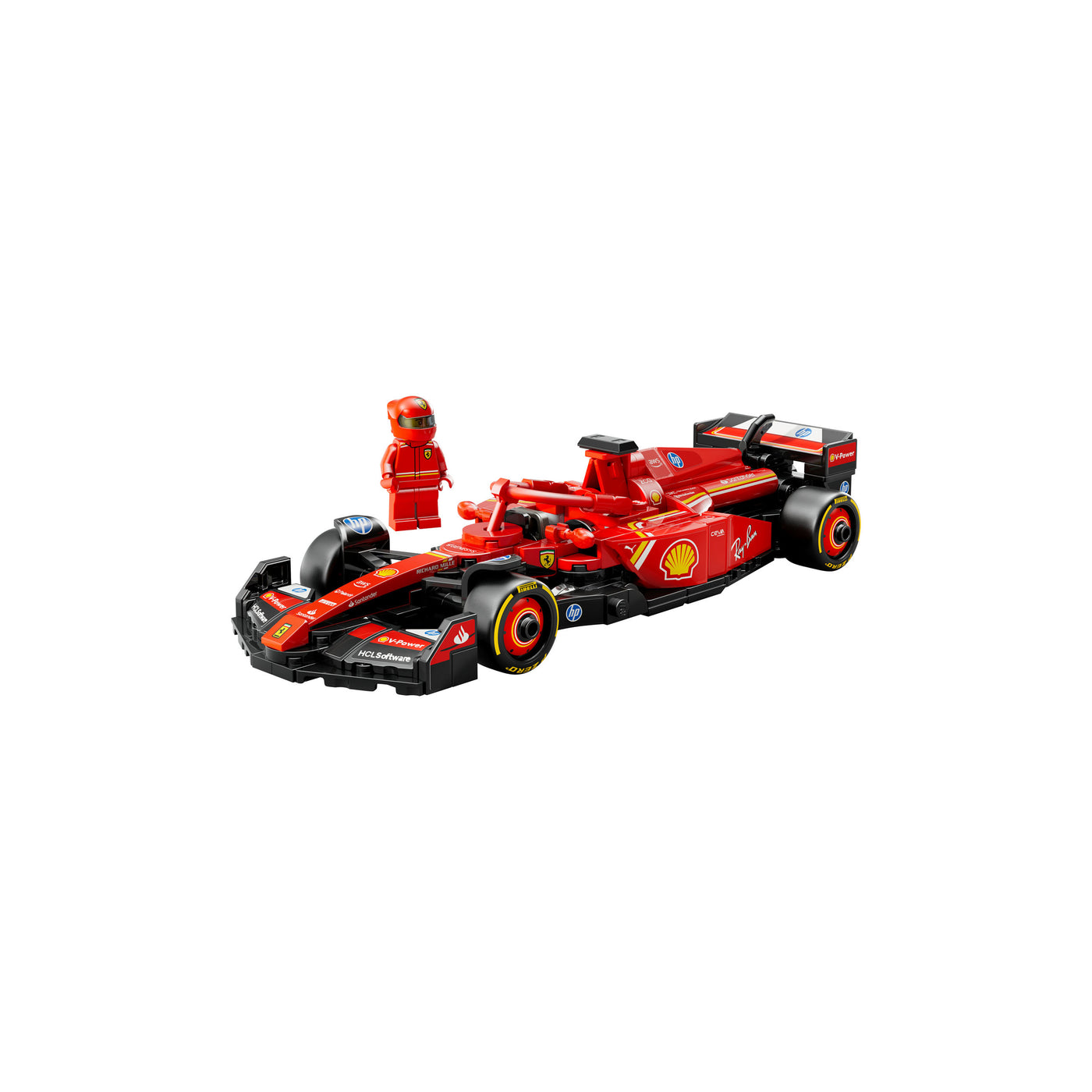 Auto da corsa F1® Ferrari SF-24 visione con prospettiva laterale del set lego costruito