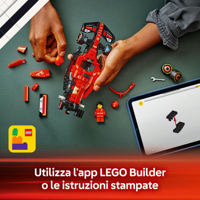 Auto da corsa F1® Ferrari SF-24 fotografia dall'alto del set lego in costruzione "Utilizza l'app LEGO Builder o le istruzioni stampate"
