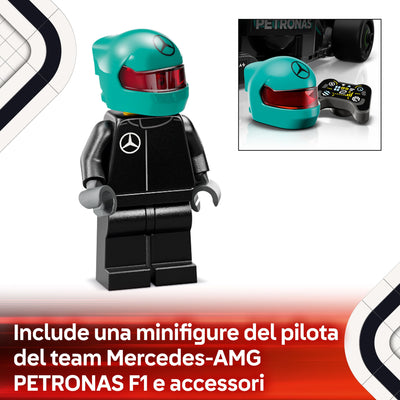 Auto da corsa Mercedes-AMG F1® W15 visione dettaglio minifigure inclusa nel set lego