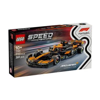 Auto da corsa McLaren F1® Team MCL38 visione con prospettiva laterale della scatola del set lego