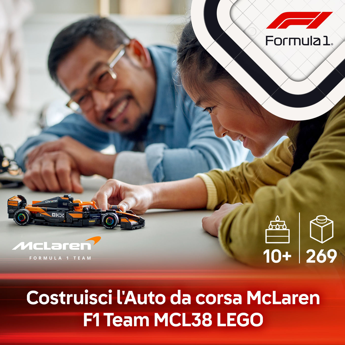 Auto da corsa McLaren F1® Team MCL38 fotografia promozionale "Costruisci l'Auto da corsa McLaren F1 Team MCL38 LEGO"