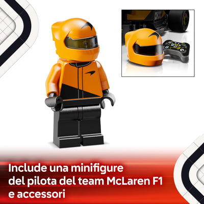 Auto da corsa McLaren F1® Team MCL38 visione dettaglio minifigure inclusa nel set lego