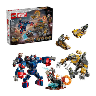 Avengers: Endgame Thor contro Chitauri visione frontale del set lego costruito con scatola di sfondo