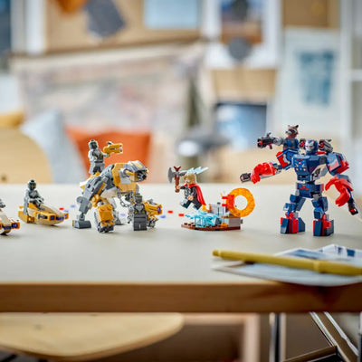 Avengers: Endgame Thor contro Chitauri fotografia del set lego costruito con disposizione orizzontale in ambiente domestico da esposizione