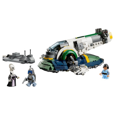 Astronave di Jango Fett visione con prospettiva laterale del set lego costruito
