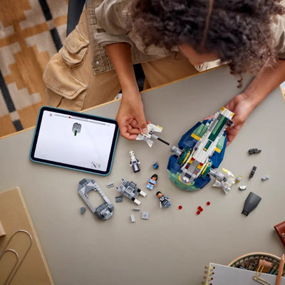 Astronave di Jango Fett fotografia dall'alto del set lego in costruzione