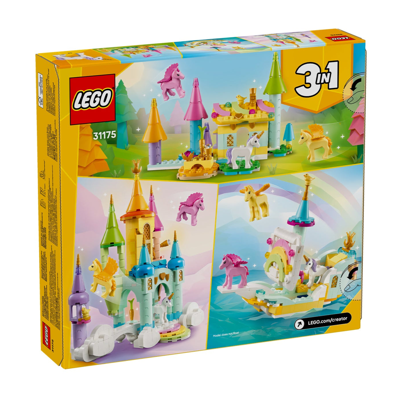 Castello degli unicorni visione con prospettiva laterale della scatola del set lego
