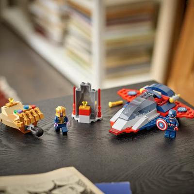 Captain America contro Thanos fotografia del set lego costruito in ambiente domestico da esposizione