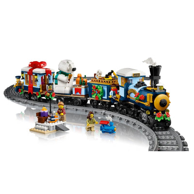 Treno espresso festivo visione con prospettiva laterale del set lego costruito