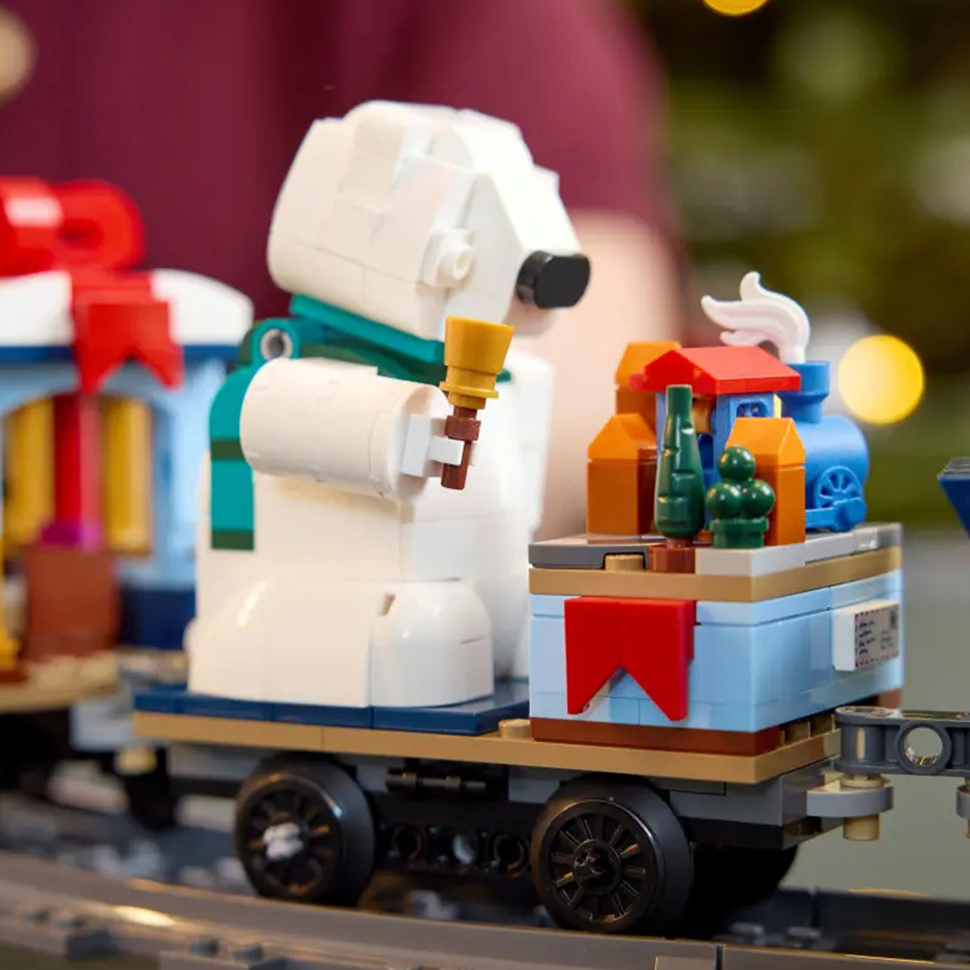Treno espresso festivo fotografia dettaglio orso del set lego