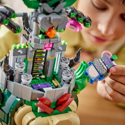 Principe Florian e Bowser castello fotografia bambino con set lego in primo piano