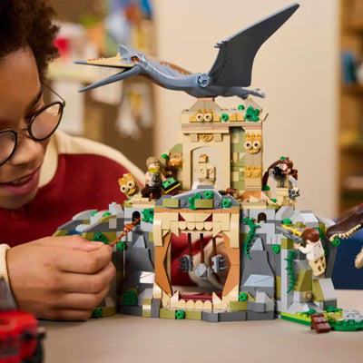 Missione aerea con Spinosauro e Quetzalcoatlus fotografia del set lego costruito con zoom