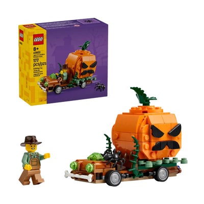 Furgone di Halloween visione con prospettiva laterale del set lego costruito e scatola