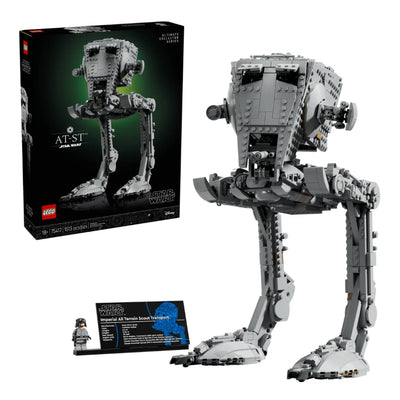 Walker AT-ST™ visione con prospettiva laterale del set lego e scatola di sfondo