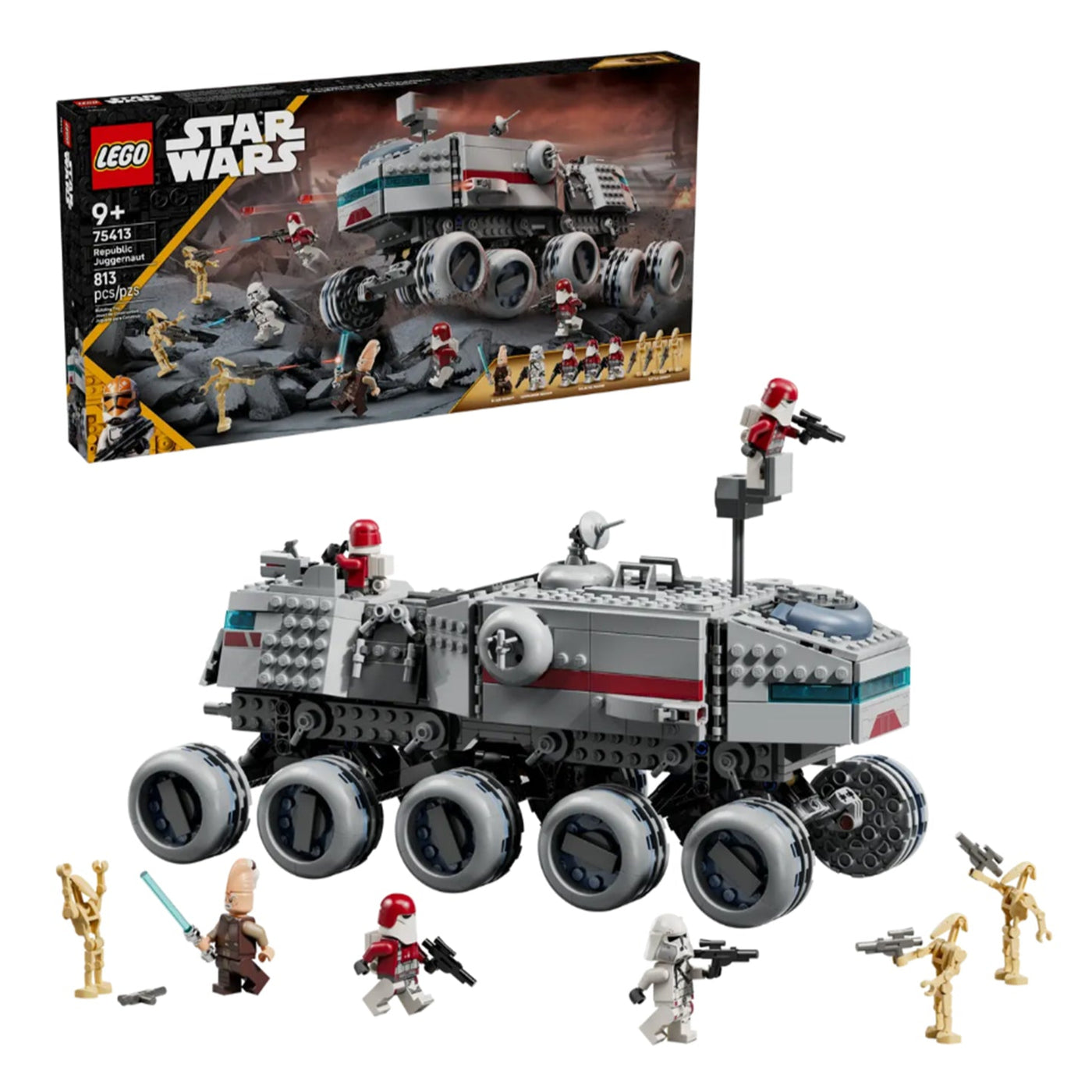 Juggernaut della Repubblica visione con prospettiva laterale del set lego e della scatola del set