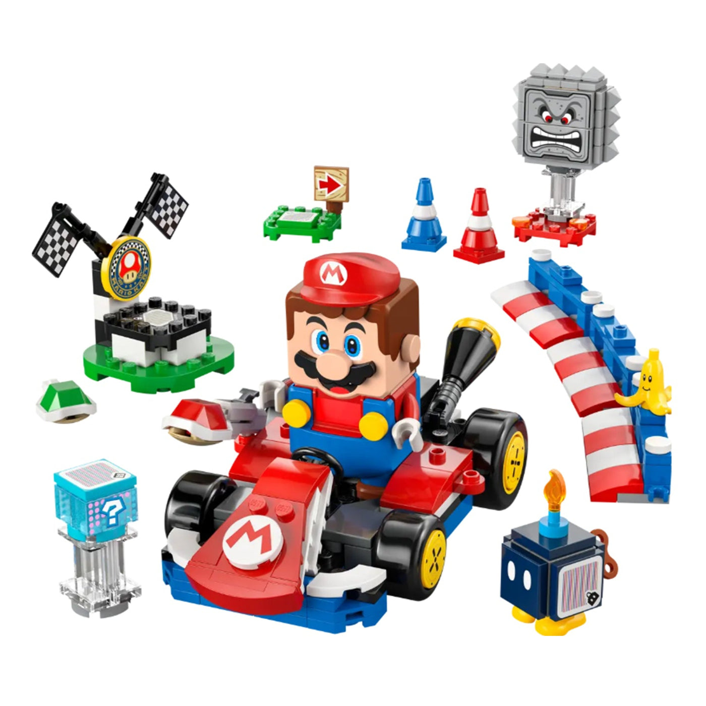 Mario Kart™ – LEGO® Mario™ interattivo e Kart standard visione con prospettiva laterale del set lego costruito