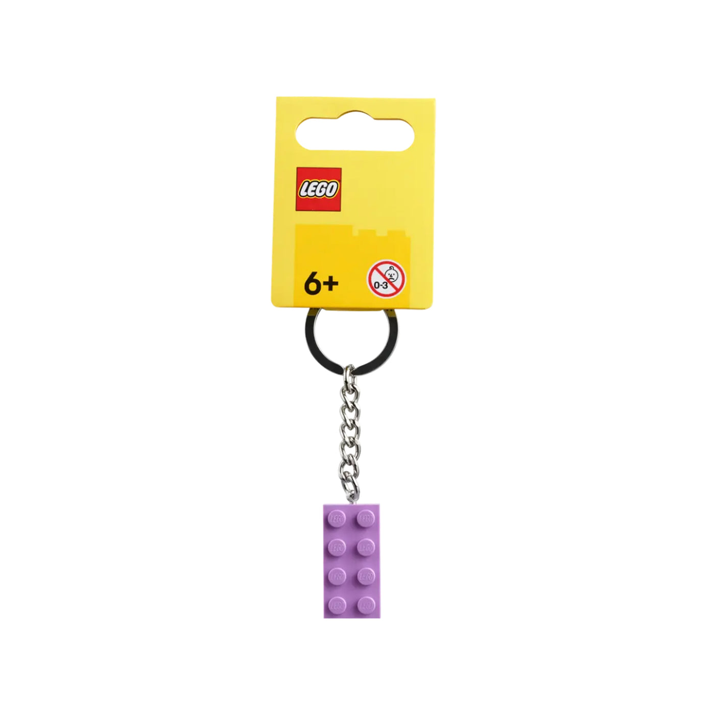 Portachiavi Mattoncino 2x4 lavanda visione frontale con confezione