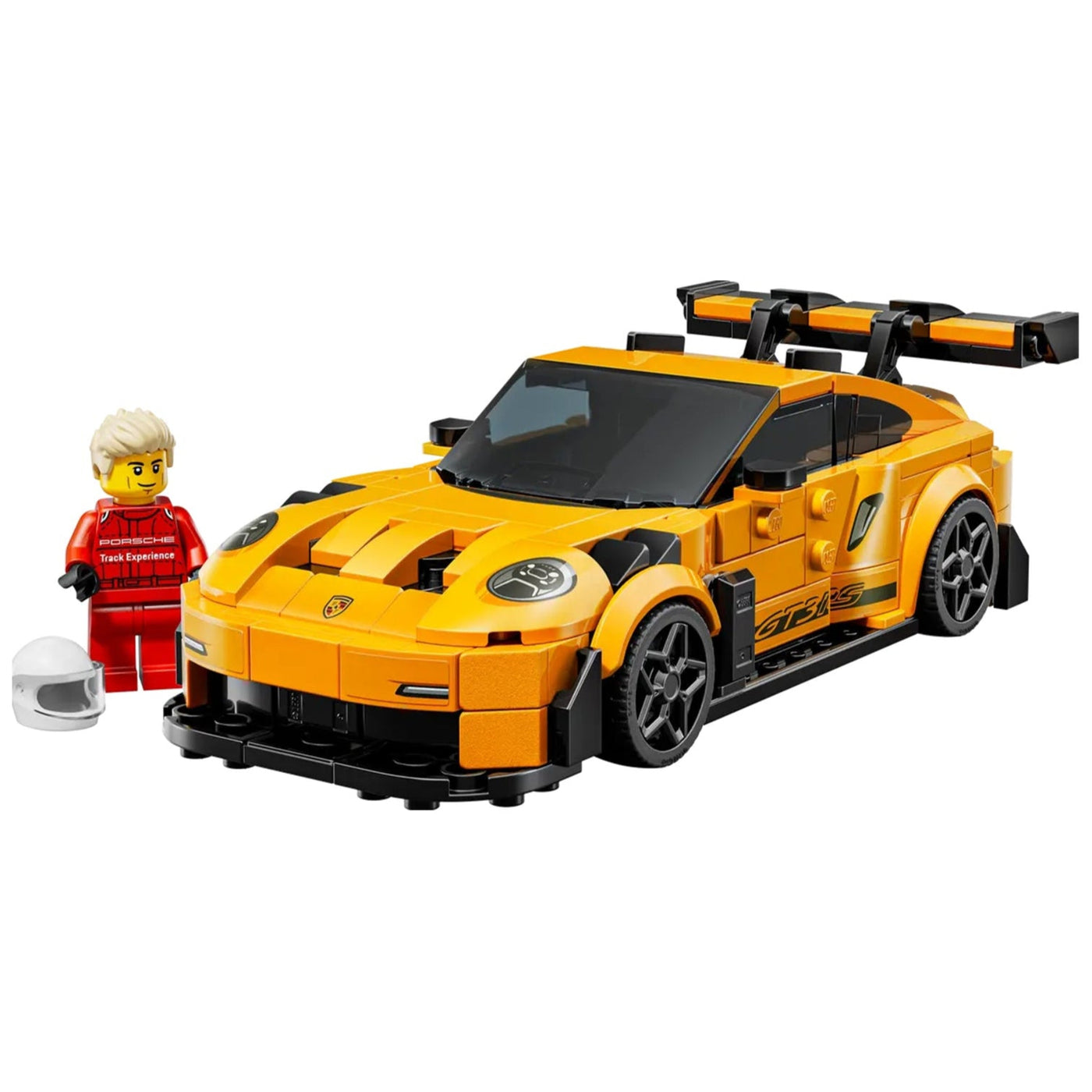 Super car Porsche 911 GT3 RS visione con prospettiva laterale del set lego costruito