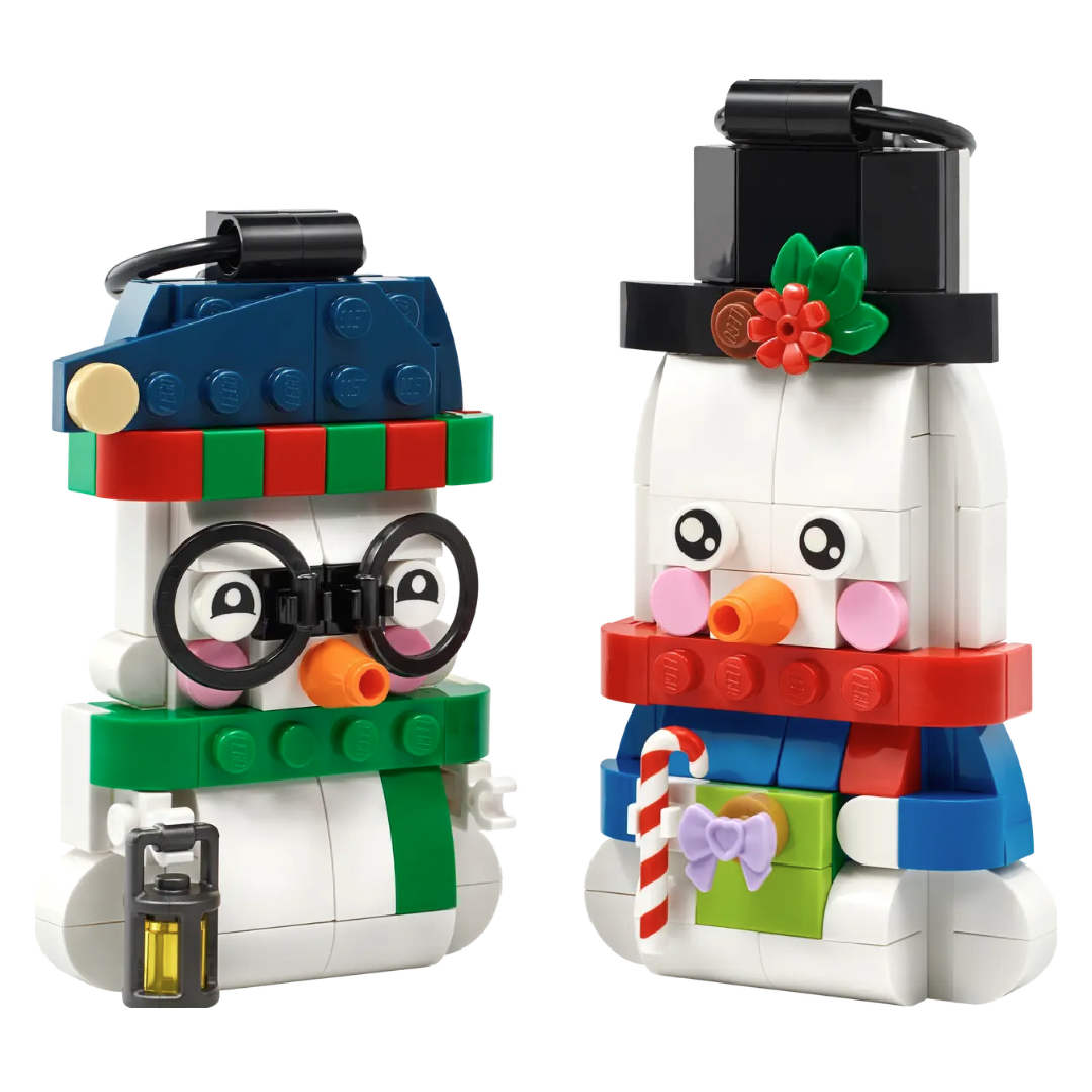Pupazzi di neve ornamentali visione frontale del set lego costruito