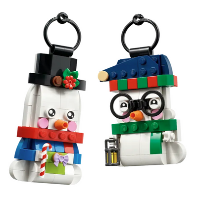 Pupazzi di neve ornamentali visione con prospettiva laterale del set lego costruito