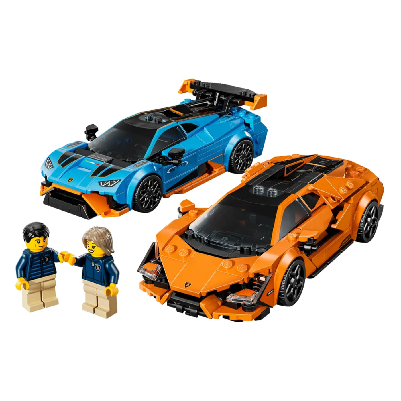 Lamborghini Revuelto e Huracán STO visione con prospettiva laterale del set lego costruito