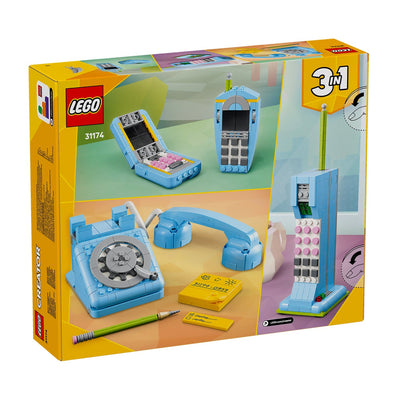 Telefono retrò visione con prospettiva laterale della scatola del set lego