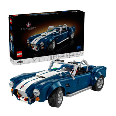 Shelby Cobra 427 S/C visione con prospettiva laterale del set lego costruito con scatola