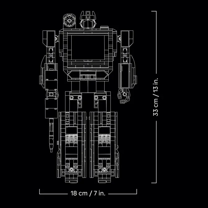 Transformers: Soundwave visione del progetto del set lego con misure segnate accanto