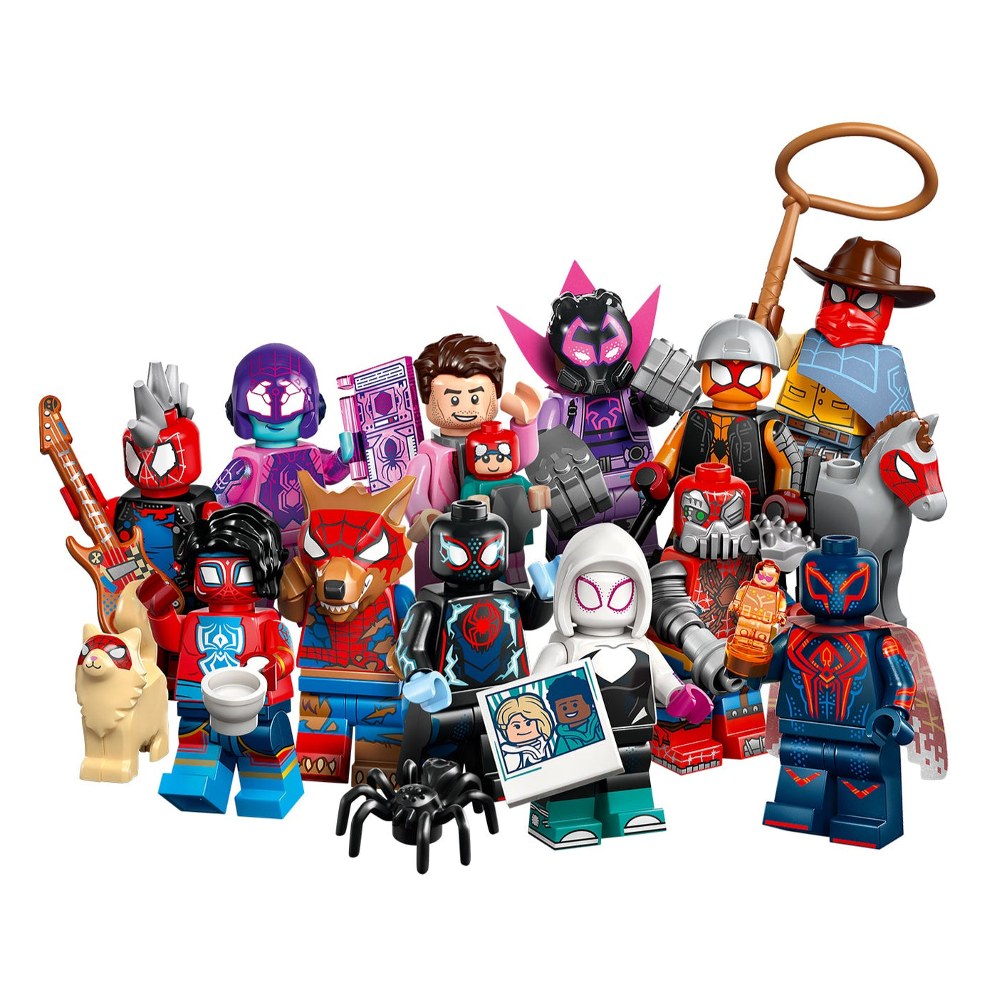 Spider-Man: Across the Spider-Verse visione frontale minifigures del pacchetto