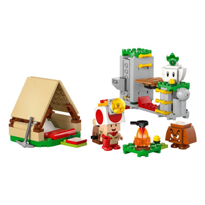 In campeggio con Capitan Toad visione con prospettiva laterale del set lego costruito