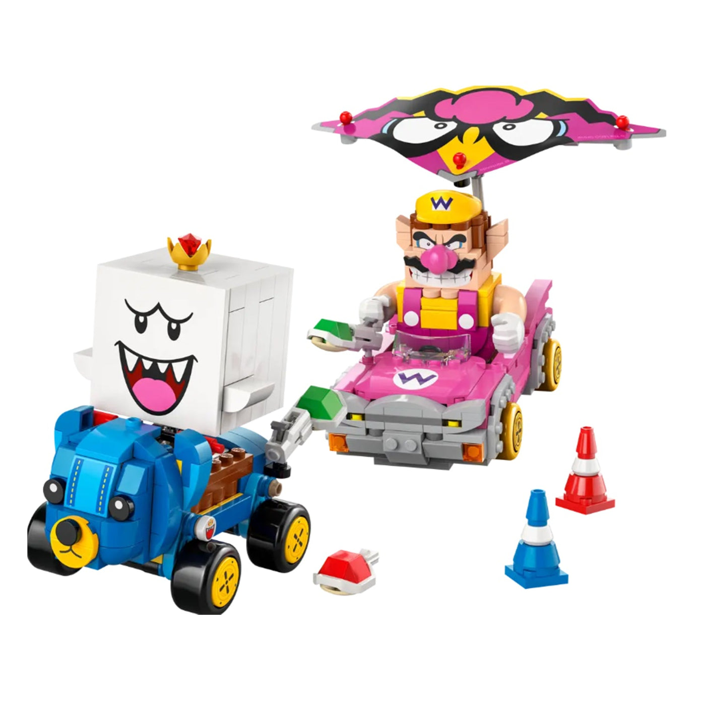 Mario Kart™ – Wario e Re Boo visione con prospettiva laterale del set lego costruito