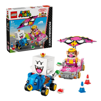 Mario Kart™ – Wario e Re Boo visione con prospettiva laterale del set lego costruito e della scatola